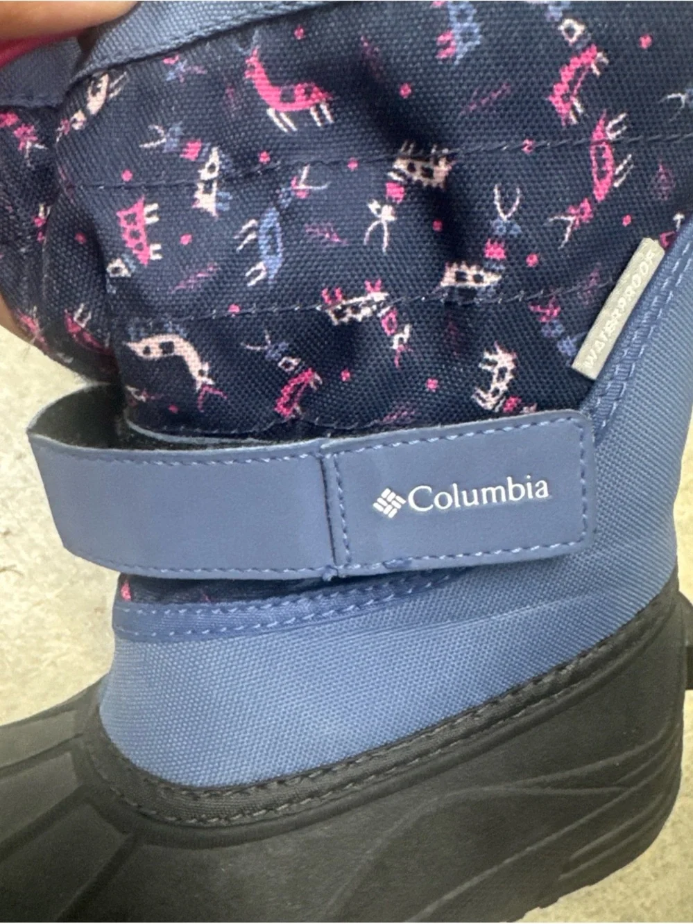 Columbia Navy and Pink Girls' Winter Boot with Animal Print